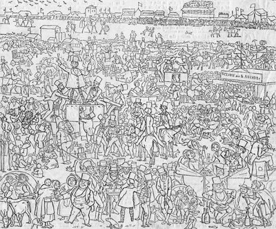 عادات وتقاليد إنجليش عام 1849: منظر لإبسوم داون في ديربي داي ، 1849 بواسطة ريتشارد دويل
