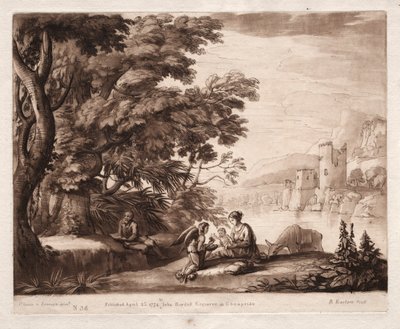 Liber Veritatis: No. 38 ، استراحة العائلة المقدسة على طول النهر ، 1774. بواسطة ريتشارد إيرلوم