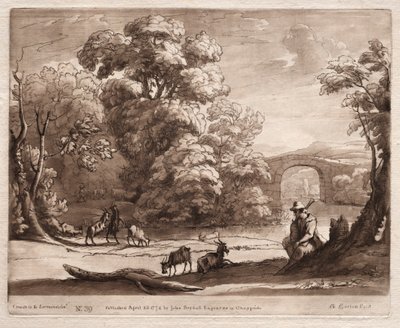 Liber Veritatis: No. 39، A Landscape with Herdsman يلعب بالأزواج وتصفح الماعز ، 1774. بواسطة ريتشارد إيرلوم