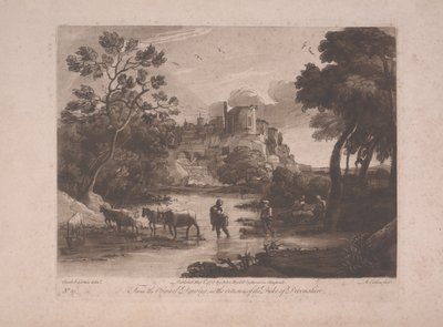 منظر تيفولي عند غروب الشمس ، نُشر عام 1775 (ميزوتينت مع نقش) بواسطة ريتشارد إيرلوم