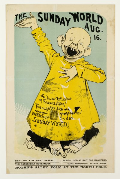 The Sunday World 16 أغسطس: قل ، Im der Yellow Kid of Hogans Alley ... ، c.1895-98 litho بواسطة ريتشارد فيلتون Outcault