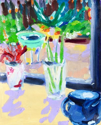 Still Life with Bird Bath ، 2021 (زيت على ورق) بواسطة ريتشارد إتش فوكس