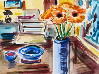 Still Life with Black-Eyed-Susans ، 2021 (ألوان مائية على ورق) بواسطة ريتشارد إتش فوكس