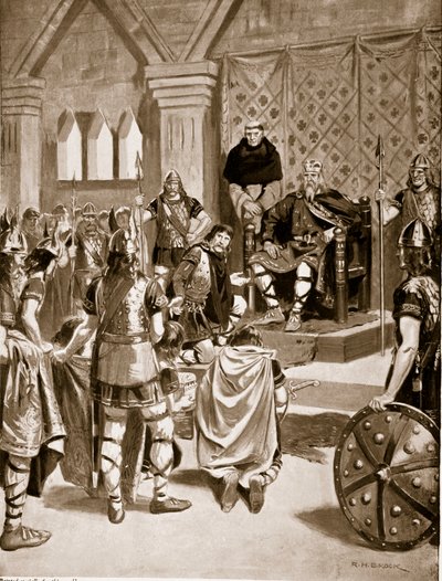الجوائز من شارلمان قدمت إلى Offa of Mercia ، 786 قبل الميلاد ، التوضيح من `` قصة هتشنسون للأمة البريطانية &39;&39; ، c.1920 بواسطة ريتشارد هنري بروك