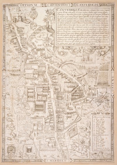 خريطة كامبريدج ، من Caius &39;Historia Cantabrigensis Academia&39; ، 1574 بواسطة Richard Lyne