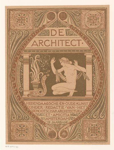 تصميم الغلاف لـ: De Architect، 1911 بواسطة ريتشارد نيكولاوس رولاند هولست (توقيع الفنان)