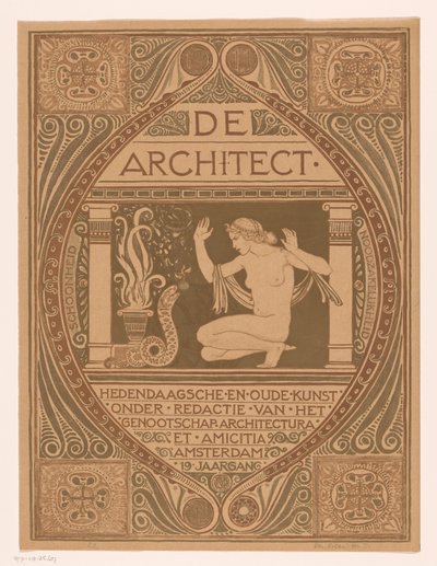 تصميم الغلاف لـ: De Architect، 1911 بواسطة ريتشارد نيكولاوس رولاند هولست (توقيع الفنان)