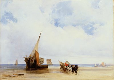 سفن على الشاطئ وعربة بالقرب من تروفيل ، حوالي عام 1825 (زيت على قماش) بواسطة ريتشارد باركس بونينجتون