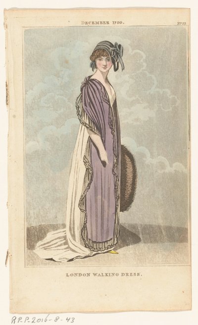 مجلة الموضات النسائية في لندن وباريس ، العدد 22 ، ديسمبر 1799. فستان لندن للمشي بواسطة ريتشارد فيليبس