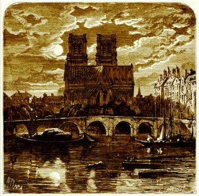 كاتدرائية نوتردام ، رسم توضيحي من "الصور الفرنسية" لصمويل جرين ، نُشر عام 1878 (صورة محسّنة رقميًا) بواسطة ريتشارد برينسيبال (بعد) ليتش
