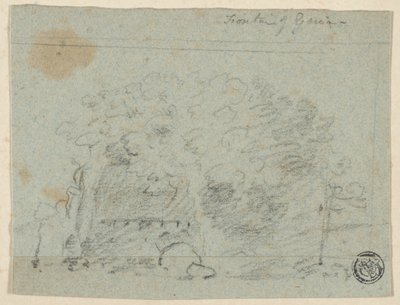 رسم تخطيطي للأشجار بالقرب من الجسر (الوجه)؛ رسم تخطيطي للمبنى (الظهر) بواسطة ريتشارد ويلسون