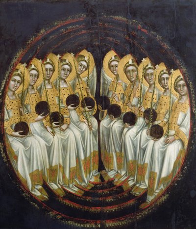 الملائكة الجالسين مع الأجرام السماوية في أيديهم ، c.1348-54 بواسطة Ridolfo di Arpo Guariento