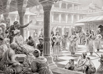 أكبر يلعب pachisi أو chaupur مع القطع الحية في Fatehpur Sikri في عام 1575 ، من Hutchinson History of the Nations ، حانة 1915 بواسطة روبرت (بعد) دادلي