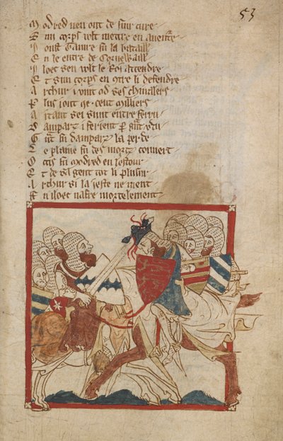 آرثر الجرحى المميت ، رسم توضيحي من "Romances in French Verse ..." ، بقلم Canon of Wace (Wace of Bayeux) بواسطة روبرت (سي 1110 74) وايس