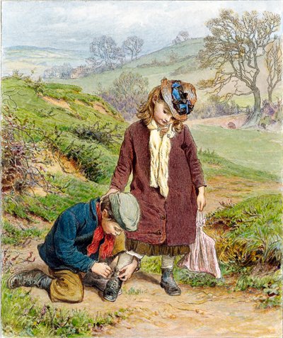 الأخ يربط حذاء أخته ، حانة. 1854. بواسطة روبرت بارنز