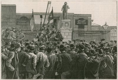 الضربة الكبرى لعمال الرصيف في الطرف الشرقي: السيد جون بيرنز يخاطب الرجال المضربين عند بوابات رصيف شرق وغرب الهند بواسطة روبرت بارنز