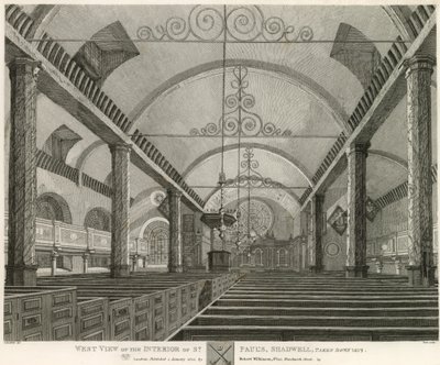 منظر غربي لداخل سانت بول ، شادويل ، لندن ، أُسقط في عام 1817 بواسطة روبرت بليميل شنيبيلي