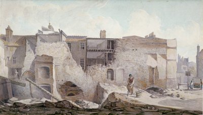 منظر لأطلال جزء من Priory of Holy Trinity ، Aldgate ، مدينة لندن ، 1824. بواسطة روبرت بليميل شنيبيلي