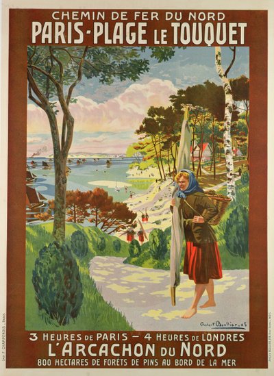 إعلان ملصق Paris-Plage Le Touquet ، Pas de Calais ، حوالي عام 1910 (لون ليثو) بواسطة روبرت بولييه