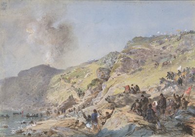 المنحدرات ، خليج Foilhummerum ، فالنتيا ، النقطة التي عندها نهاية الشاطئ للكابل ... ، 1865 ، 1865 بواسطة روبرت تشارلز دادلي