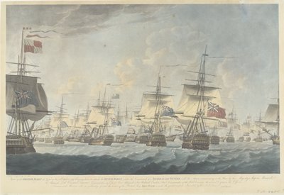 معركة Kamperduin (1797): هجوم من قبل الأسطول البريطاني منظر للأسطول البريطاني ظهرًا في 11 أكتوبر 1797 ، تحمّل الهجوم لمهاجمة الأسطول الهولندي (...) (العنوان على الشيء) بواسطة روبرت دود