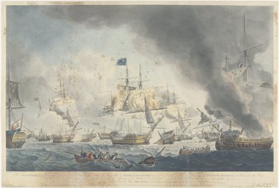 معركة كامبروين (1797): هزيمة الأسطول الباتافي هُزم الأسطول الهولندي بعد ظهر يوم 11 أكتوبر 1797 ، وهو يظهر سفينة العلم للأدميرال دي وينتر (...) (العنوان على الجسم) بواسطة روبرت دود