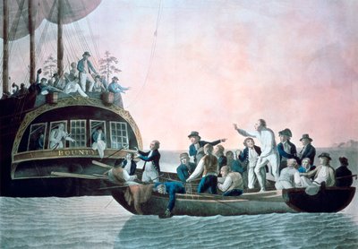 المتمردون يديرون الملازم بليغ ... والطاقم ينجرفون من سفينته ماجستيس باونتي ، 1790 بواسطة روبرت دود