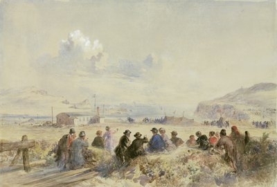 مشاهدة المناورات من الكثبان الرملية في خليج فويلهميروم، فالينتيا، حوالي عام 1865 (لوحة مائية على ورق) بواسطة Robert Dudley