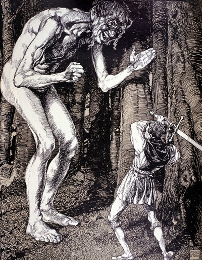 الفارس والعملاق. رسم لروبرت إنجلز (1856-1936). نقش المانى. (دوسلدورف) بواسطة روبرت إنجلز
