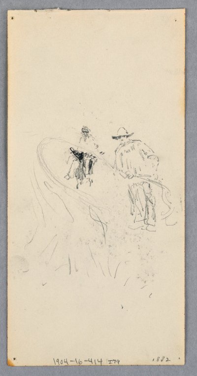 رسم، جدار خارجي: خليج وشرفة وكورنيش (الوجه)؛ شخصيتان وخطوط غير محددة (الظهر)، 1882 بواسطة روبرت فريدريك بلوم
