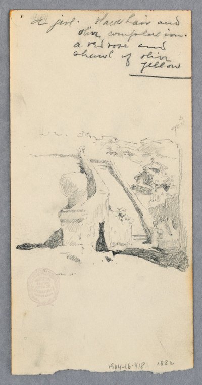 رسم، منظر من موقع مرتفع يطل على المدينة (الوجه)؛ امرأة تحمل جرة (الظهر)، 1882 بواسطة روبرت فريدريك بلوم