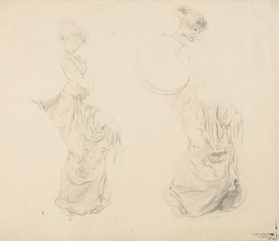 دراسة لشخصيتين من Moods to Music mural ، 1893-95 (الجرافيت بقلم رصاص أحمر على ورق نسج برتقالي) بواسطة روبرت فريدريك بلوم