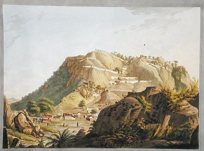 منظر جنوبي غربي لأوترا دورغوم ، رسم توضيحي من "اثني عشر مشهدًا لميسور ، بلد تيبو سلطان" محفور وملون بواسطة جيه دبليو إيدي ، نُشر عام 1804 (مائي ملون) بواسطة روبرت هـ. (بعد) كولبروك