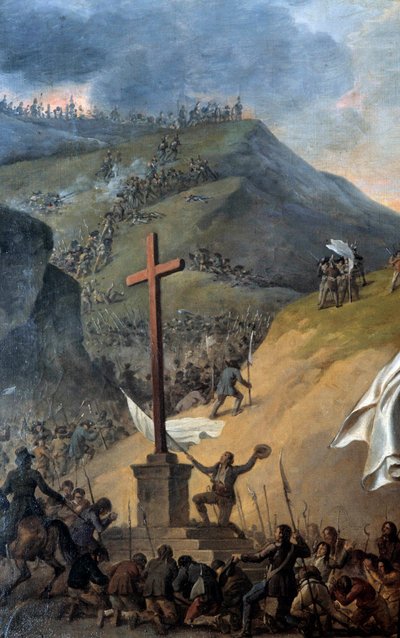 Wars of Vendee (1793-1796): “” Les chouans au pied du calvary avant la bataille”” Detail of “” Portrait of Louis Marie de Salgues, Marquis de Lescure (1766-1793)”” Painting by Robert Lefevre (1755-1830) بواسطة روبرت ليفيفر