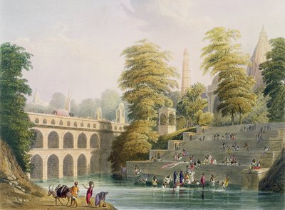 منظر للجسر بالقرب من بارودا في جوزيرات ، من المجلد الثاني من "المناظر الطبيعية والأزياء والهندسة المعمارية في الهند" ، محفور بواسطة J.Welis و H. Melville ، منقوش بواسطة Charles Bentley (1806-54) Pub. بواسطة سميث ، ش بواسطة روبرت ميلفيل جريندلاي