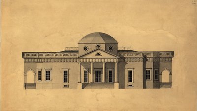 مونتيسيلو: الإصدار الثاني من الارتفاع الغربي ، المستقيم ، 1803 قلم وحبر مع مرحاض على ورق بواسطة روبرت ميلز