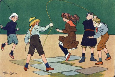 القفزة لها الحبل. النقش في "" ماذا نلعب؟ "" بقلم إي ويبر مع رسومات بالألوان المائية لروبرت ساليس (1871-1929). Librairie Garnier Freres ، باريس بواسطة روبرت ساليس