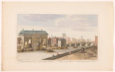 منظر لمنزل Custom House وجسر Essex فوق نهر Liffey في دبلن احتمال من Custom House و Essex Bridge ، دبلن (العنوان على الكائن) بواسطة روبرت ساير (ربما)