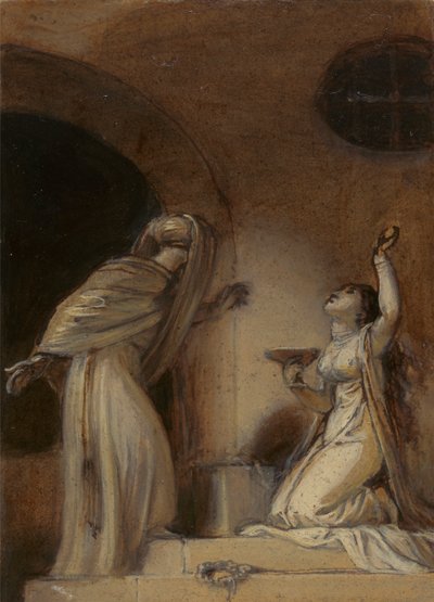 رسم إيضاحي لرومانسية شرقية ، ربما "ألف ليلة وليلة" ، مع شخصية أنثى راكعة إلى اليمين) بواسطة روبرت سميرك