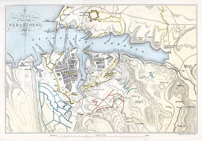 خريطة توضح حصار سيفاستوبول ، حرب القرم ، 1854-1855 ، 1893. بواسطة روبرت ووكر