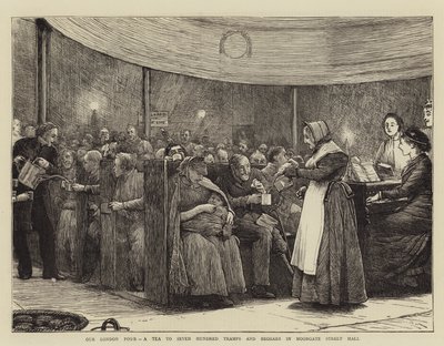 لدينا لندن الفقراء ، شاي إلى سبعمائة متشرد ومتسولين في قاعة شارع مورجيت بواسطة Robert Walker Macbeth