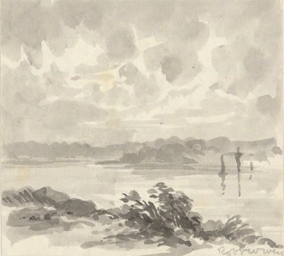 المناظر الطبيعية - إطلالة على بحيرة وتلال بواسطة Robert Walter Weir