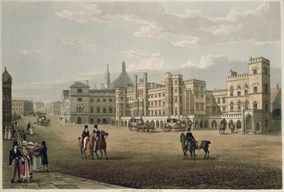 منظر من مجلس اللوردات والعموم ، من Old Palace Yard ، حانة. 1821 شركة Colnaghi und Co. (aquatint) بواسطة روبرت الأكبر والأصغر هافيل