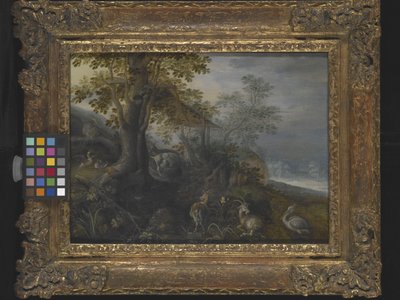 منظر طبيعي مع حيوانات (زيت على خشب) بواسطة Roelandt Jacobsz. حفظ