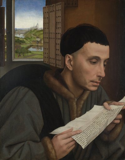 رجل يقرأ (القديس إيفو؟) ، حوالي 1450 (زيت على لوح) بواسطة روجير فان دير (ورشة عمل) Weyden
