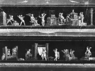 كروب صنع المال وصبغ القماش ، إفريز من Oecus من Casa dei Vettii (بيت Vettii) c.50-79 م بواسطة رواية