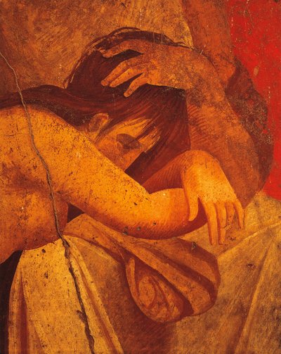 Detail of fresco depicting Flagellate, Second Pompeian Style, from Villa of Mysteries, Pompeii , Campania, Roman Civilization بواسطة رواية