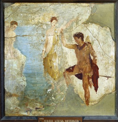 Persee liberant Andromede. Fresque 37,5x37,5cm. Provenant de la Maison des cinq squelettes (Casa dei cinque Scheletri) a Pompei. sd. Museo nazionale archeologico, Napoli (Musee archeologique de Naples). ©Raffael/Leemage بواسطة رواية