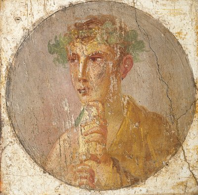 Portrait of a young man holding a papyrus scroll, 55-79 AD (fresco) بواسطة رواية