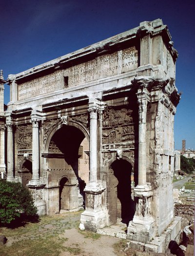 Roman Art: Arch of Triumph of the Roman Emperor Septime Severus (Lucius Septimius Severus) (146-211) realized in 203 AD, Roman Forum, Rome بواسطة رواية
